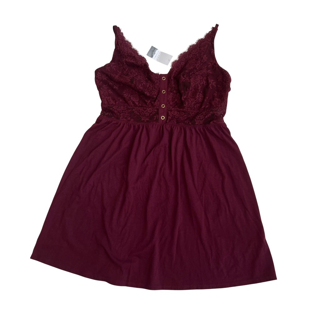 Sleep by Cacique Burgundy Lace Bodice Chemise Nightgown Plus Size 18/20 NWT